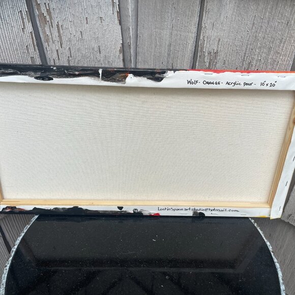 Wolf Silhouette Acrylic Pour Painting Orange Signed LAM - Picture 5 of 5